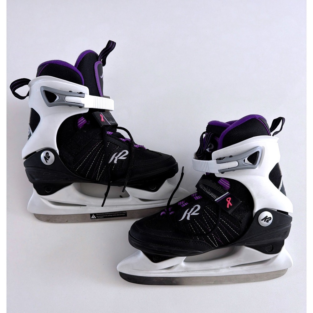K2 Alexis Ice Skates Womens 6.5 Black White Purple Recreational Figure Skates